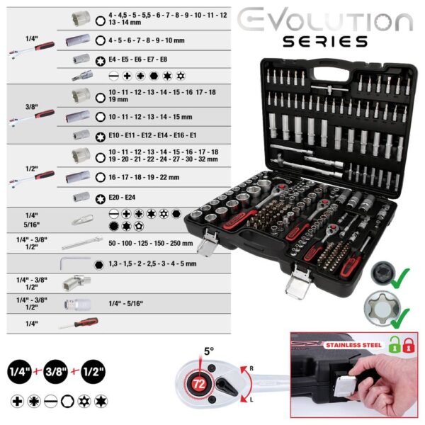 KS TOOLS TÖÖRIISTAKOMPLEKT (179-Osaline) 1/4″, 3/8″, 1/2″ - Image 4